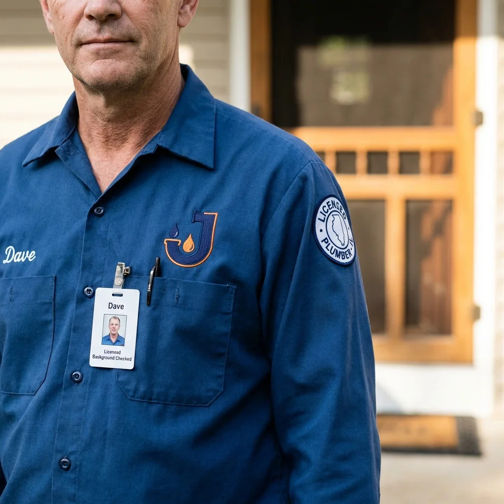 Licensed plumber showing ID badge in Lucasville, OH