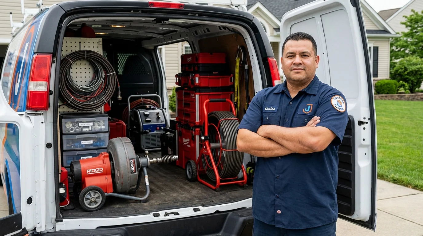 Professional drain cleaning equipment and Johns Plumbing LLC plumber in Lucasville