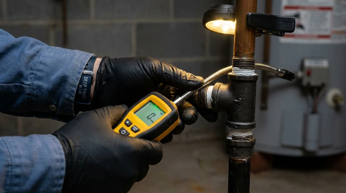 Gas leak detection with electronic sniffer by Johns Plumbing LLC in Lucasville