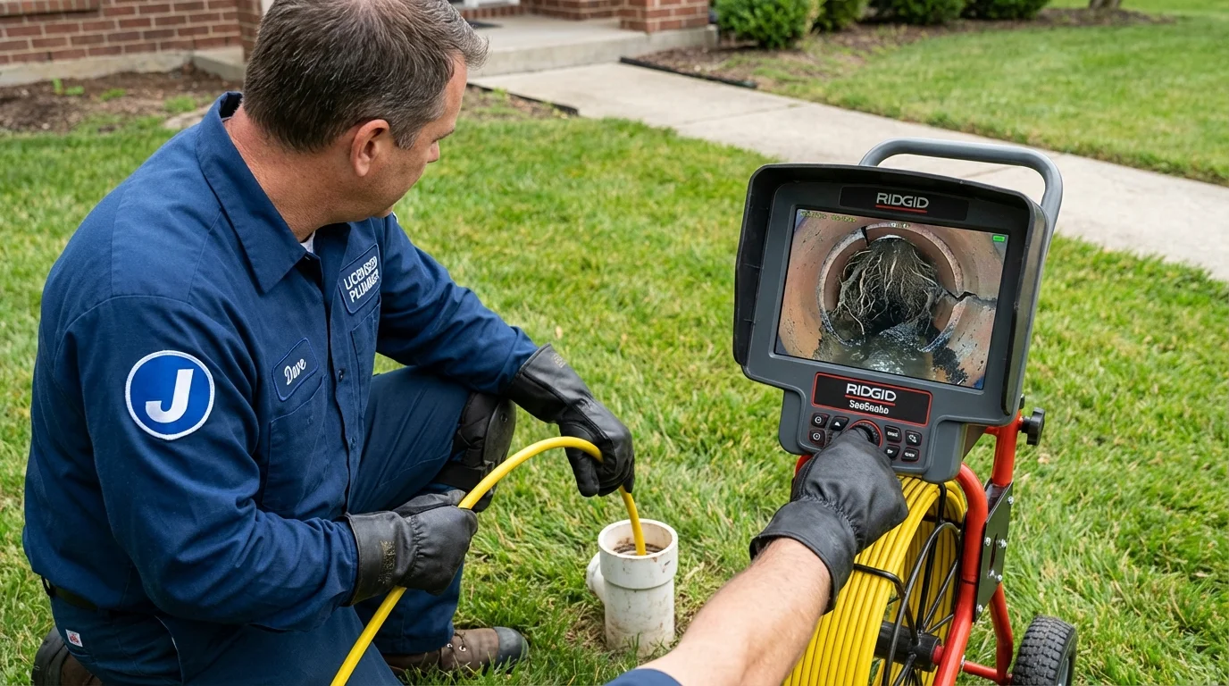 Sewer camera inspection being performed by Johns Plumbing LLC in Lucasville