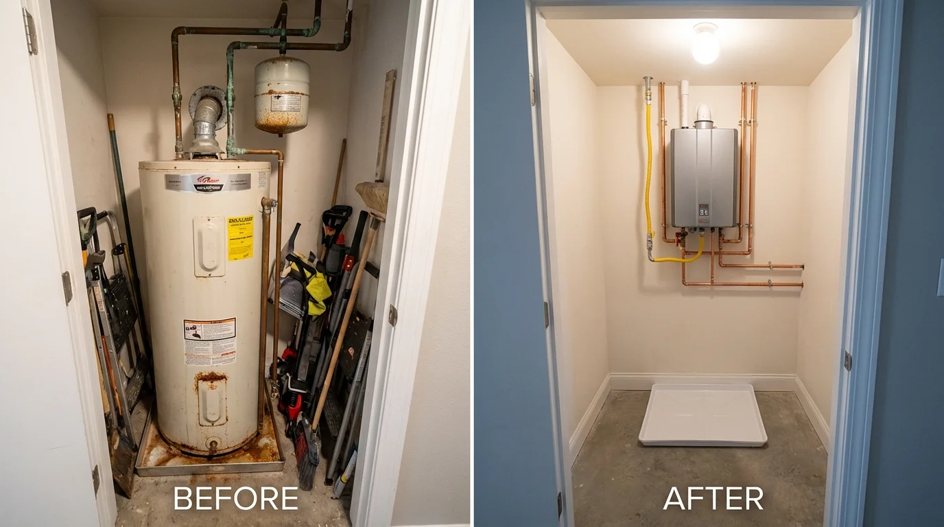 Tank water heater versus wall-mounted tankless unit comparison for Lucasville, OH homeowners