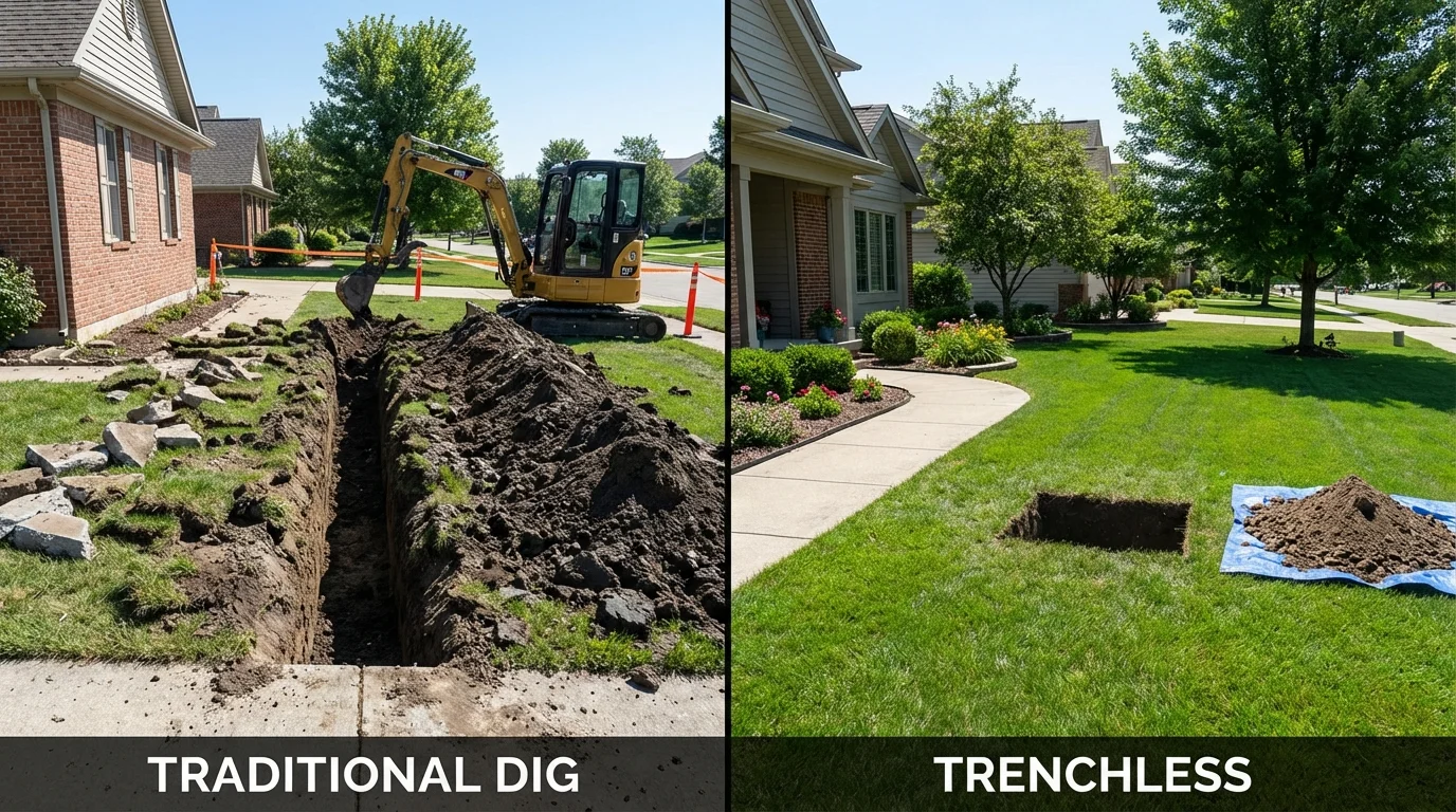 Trenchless sewer repair with minimal yard damage versus traditional excavation in Lucasville, OH